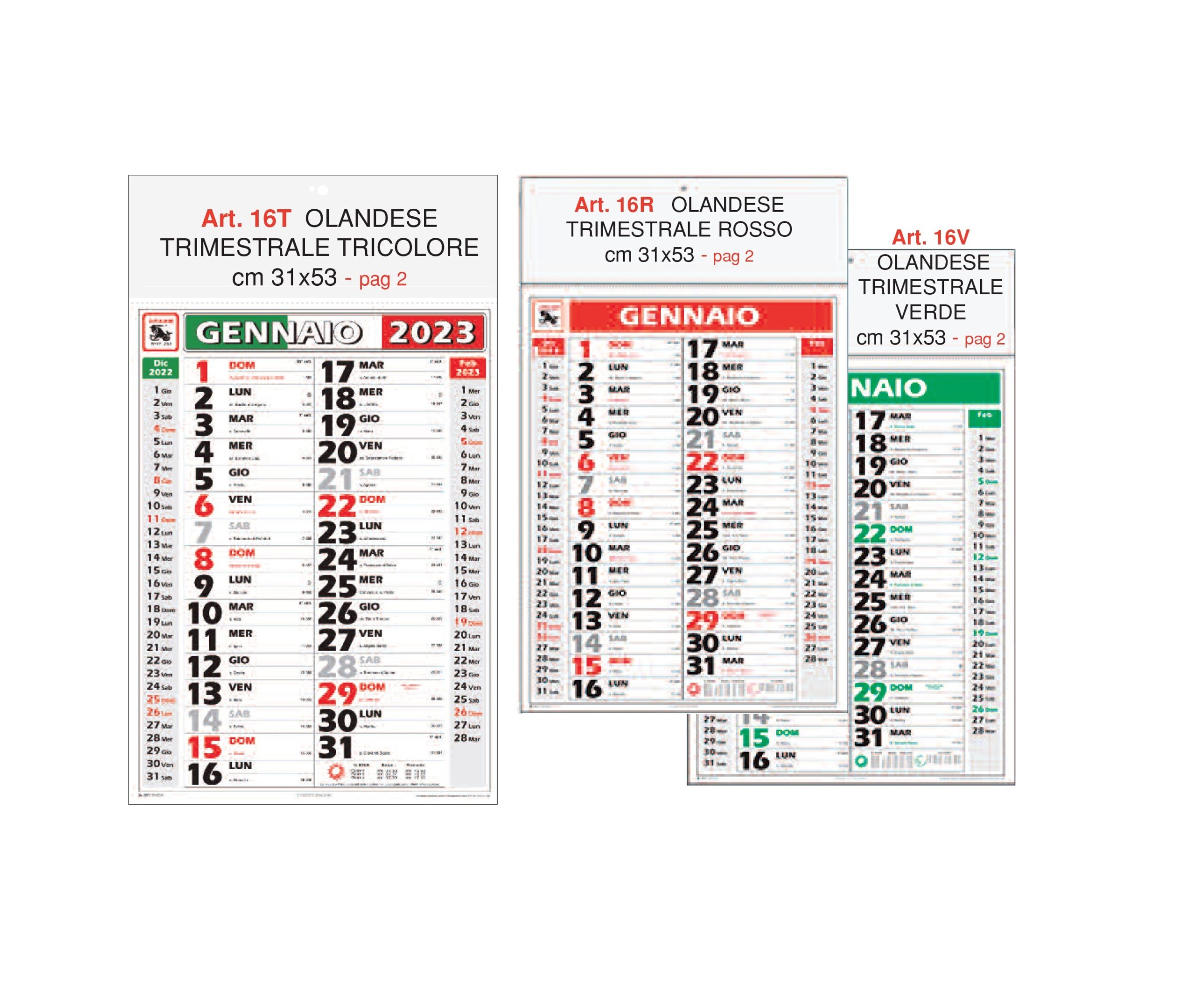 Calendario trimestrale, Art.16 grafica testata personalizzabile