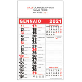 Calendario Olandese appunti nero-rosso, nero-ciano, Art. 20 stampa testata personalizzata