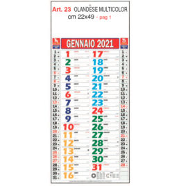 Calendario multicolor Art. 23, testata personalizzata