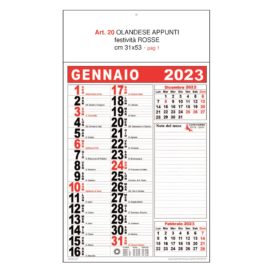 Calendario Olandese appunti nero-rosso, nero-ciano, Art. 20 stampa testata personalizzata
