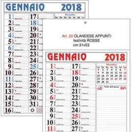 Calendario Olandese appunti nero-rosso, nero-ciano, blu-rosso, Art. 20 stampa testata personalizzata