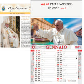 Calendario Papa Francesco 12 fogli, Art. 40 grafica testata personalizzabile