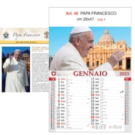 Calendario Papa Francesco 12 fogli, Art. 40 grafica testata personalizzabile