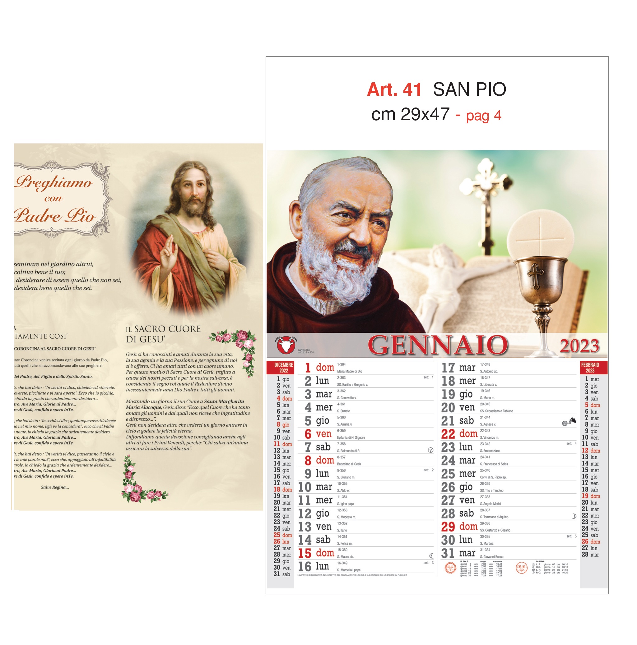 Calendario Padre Pio 12 fogli, Art. 41 grafica testata personalizzabile