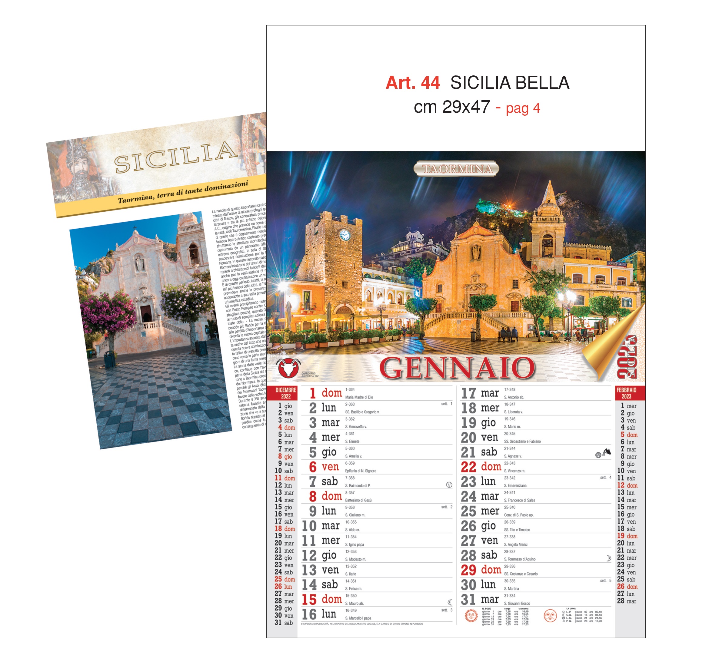 Calendario Sicilia bella 12 fogli, Art. 44 grafica testata personalizzabile