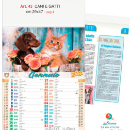 Calendario Cani e Gatti figurato, Art. 45 grafica testata personalizzabile