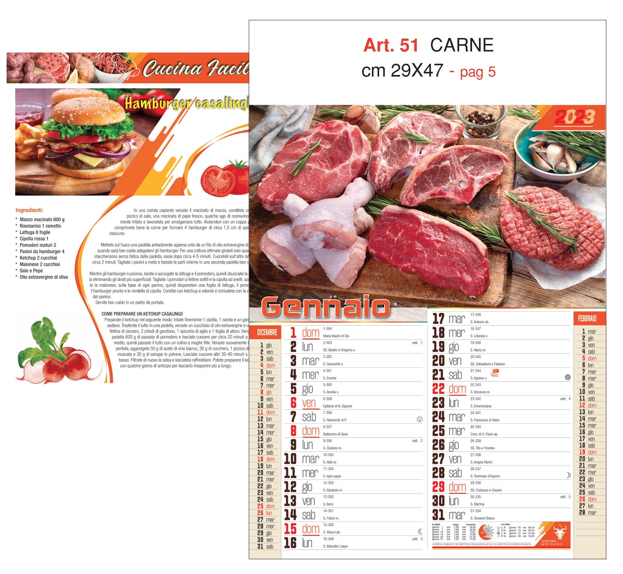 Calendario Carne figurativo, Art. 51 grafica testata personalizzabile