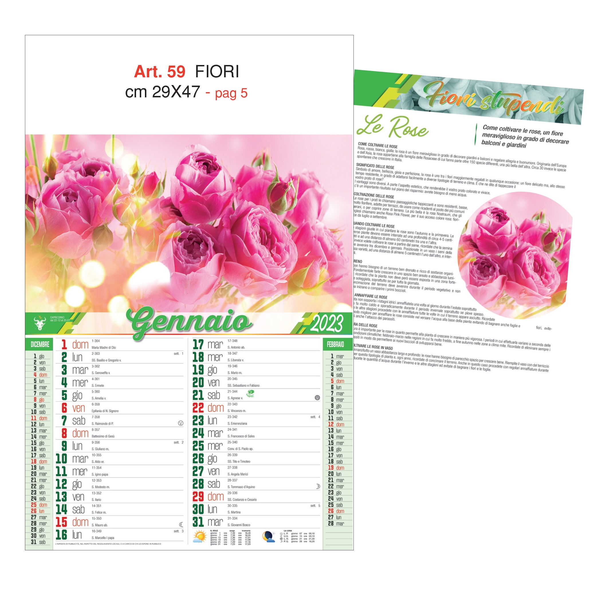 Calendario fiori, Art. 59 grafica testata personalizzabile