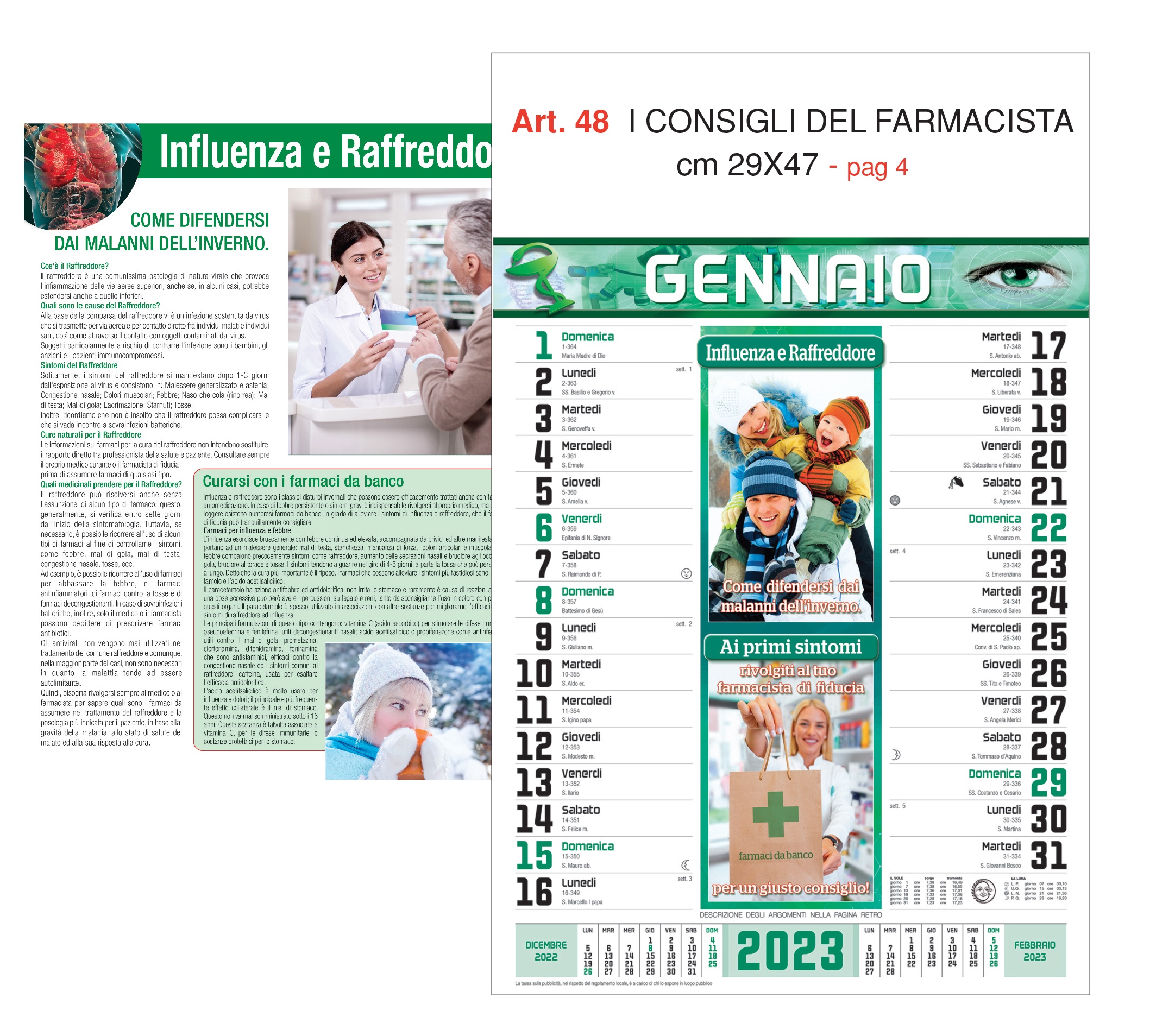 Calendario Farmacia, i consigli, Art. 48 grafica testata personalizzabile