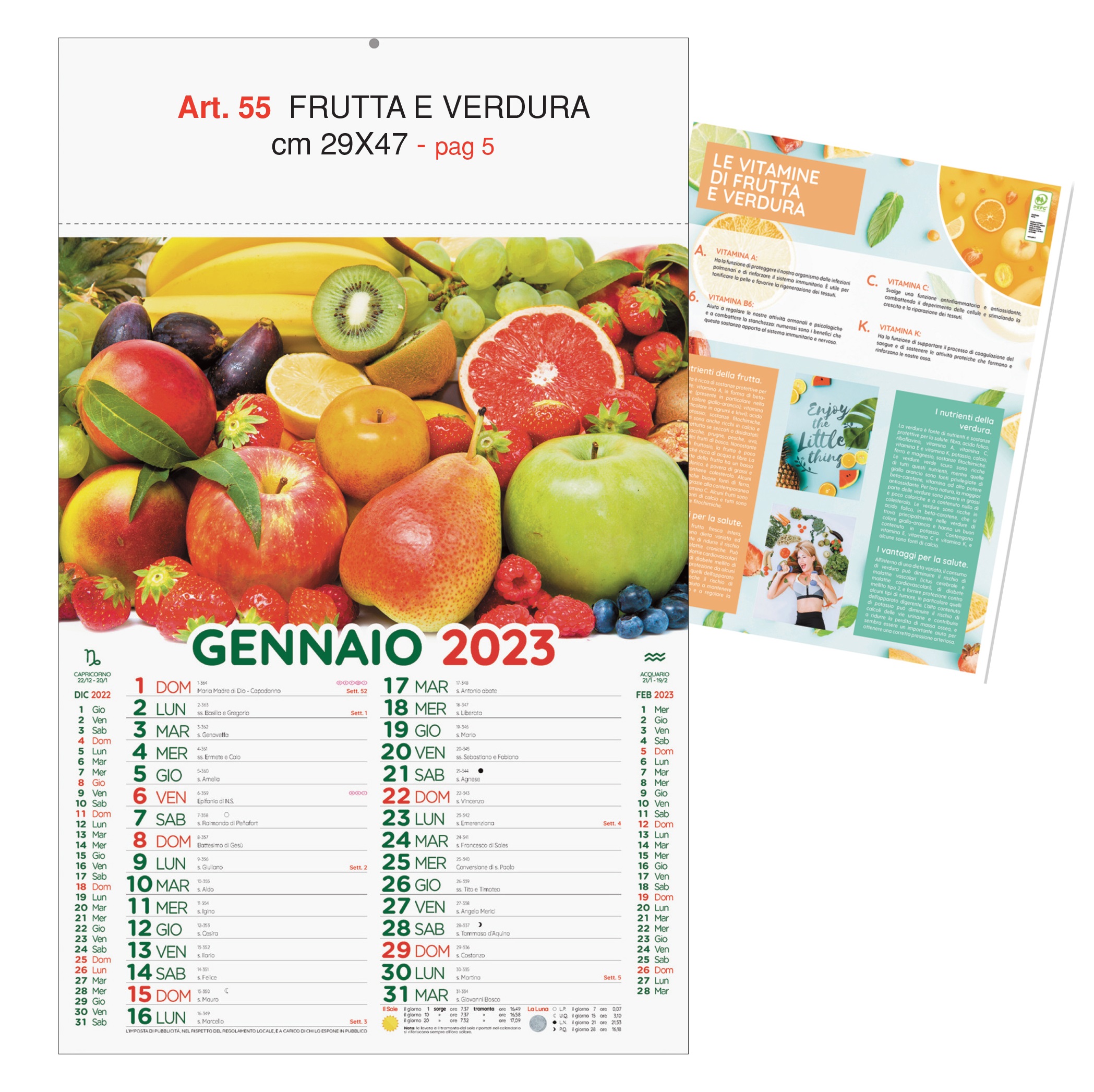 Calendario Frutta e Verdura figurativo, Art. 55 grafica testata personalizzabile