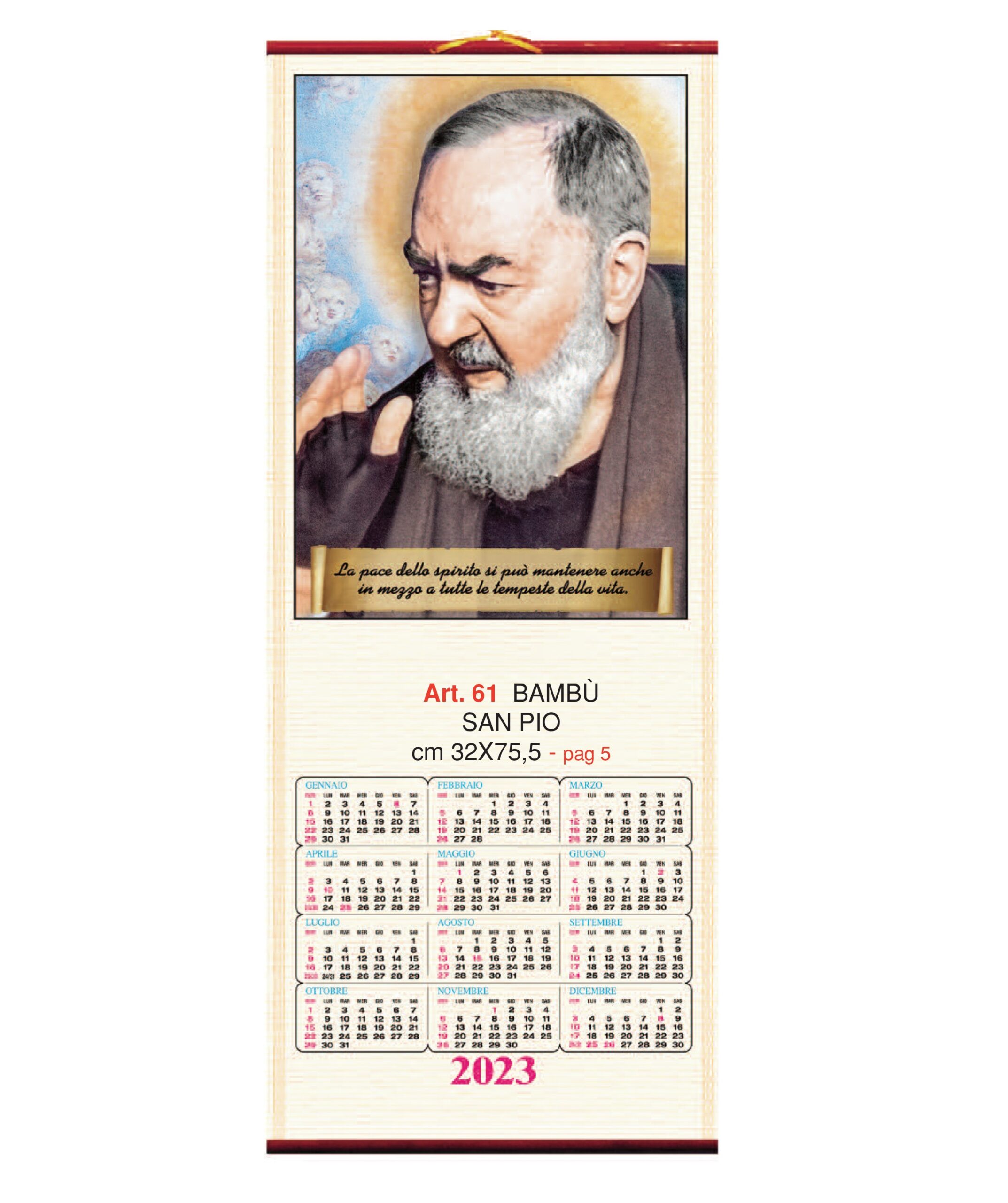 Calendario San Pio in bambù figurativo, Art. 61 personalizzabile