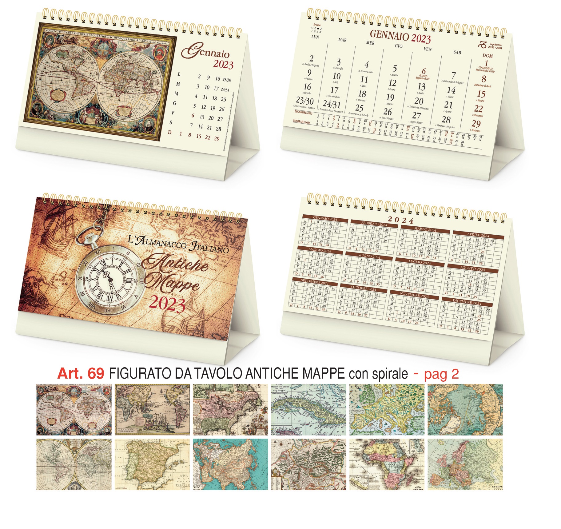 Calendario Antiche Mappe da tavolo, Art.69 grafica personalizzabile