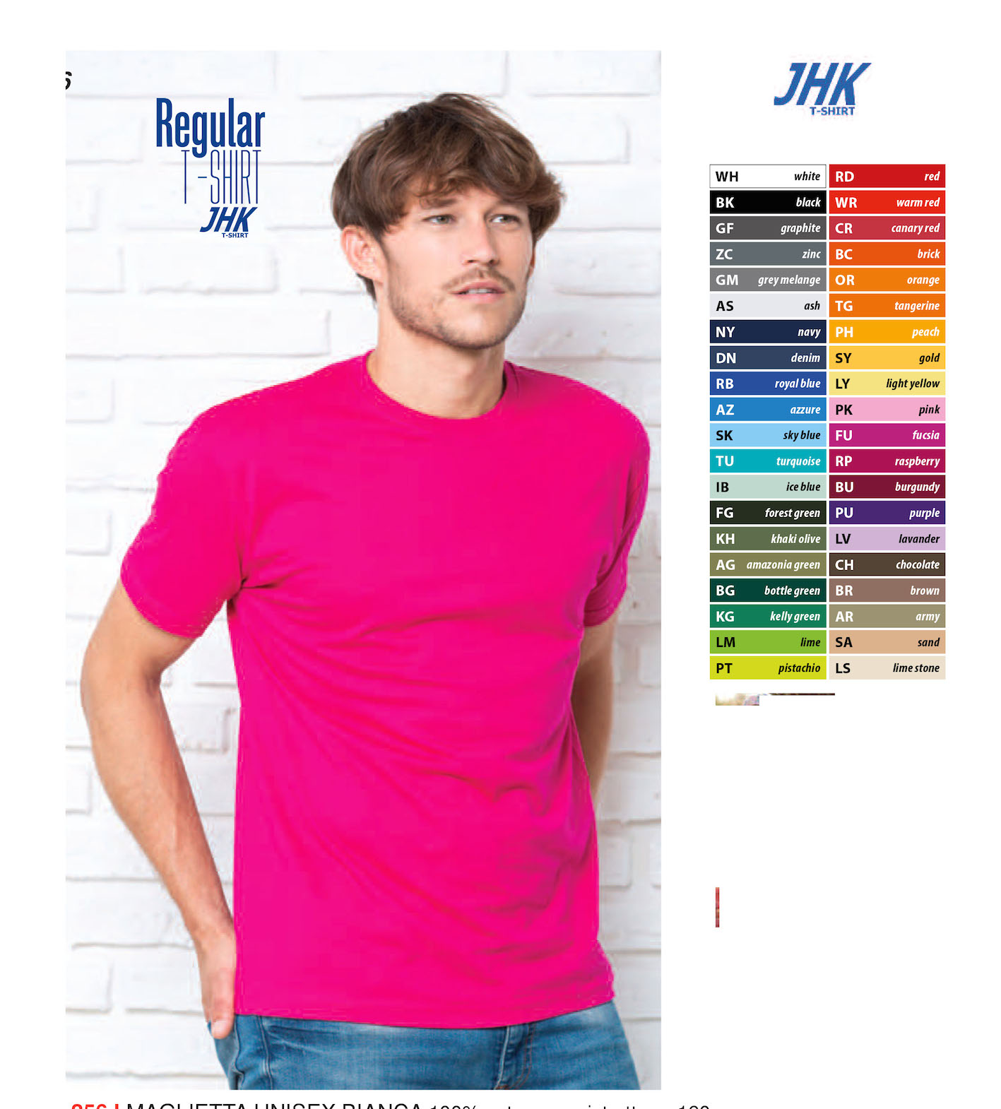 Maglietta JHK Unisex Colorata Art. 257J con la stampa del tuo logo