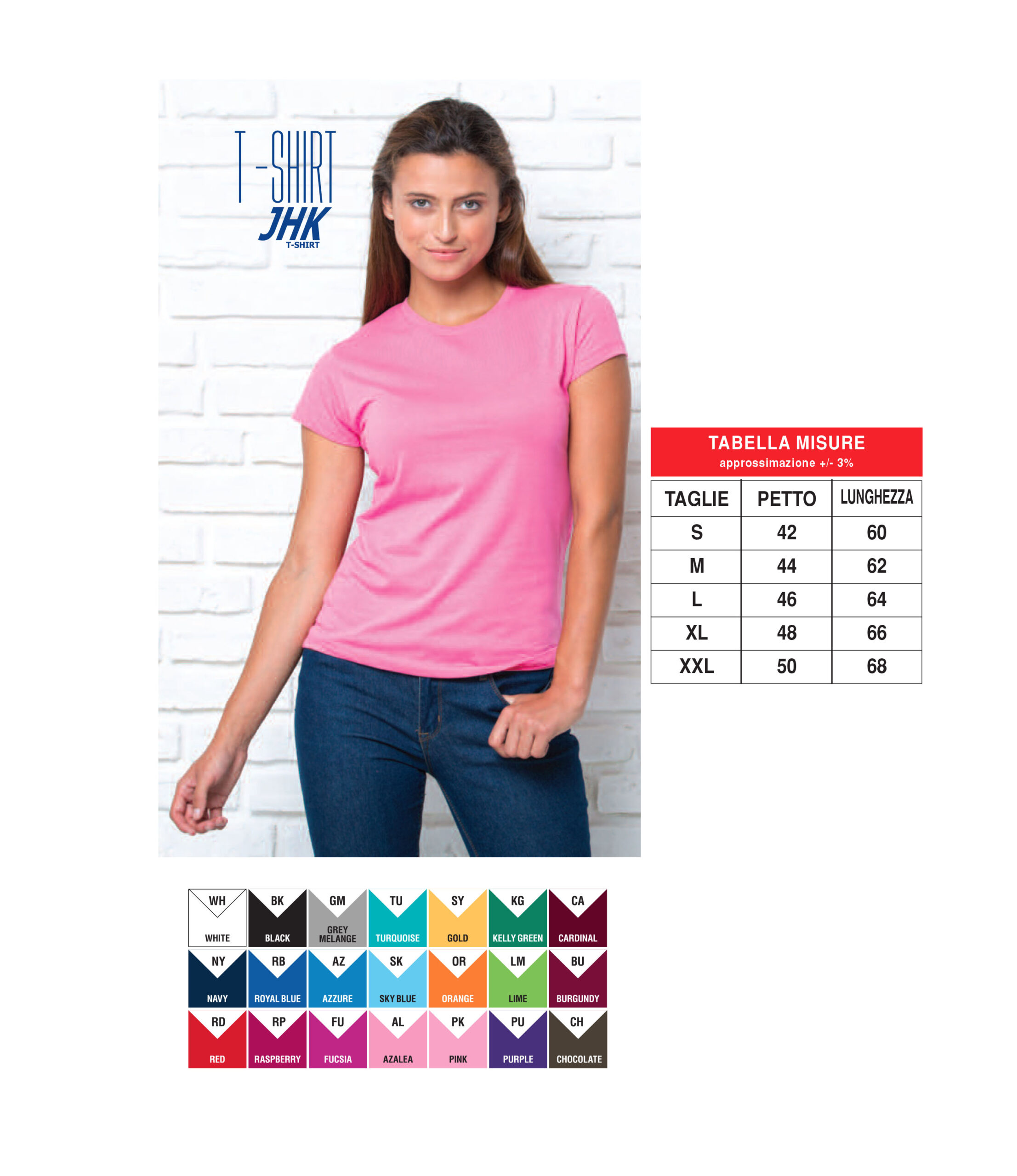 Maglietta JHK Donna Colorata Art. 259J con la stampa del tuo logo