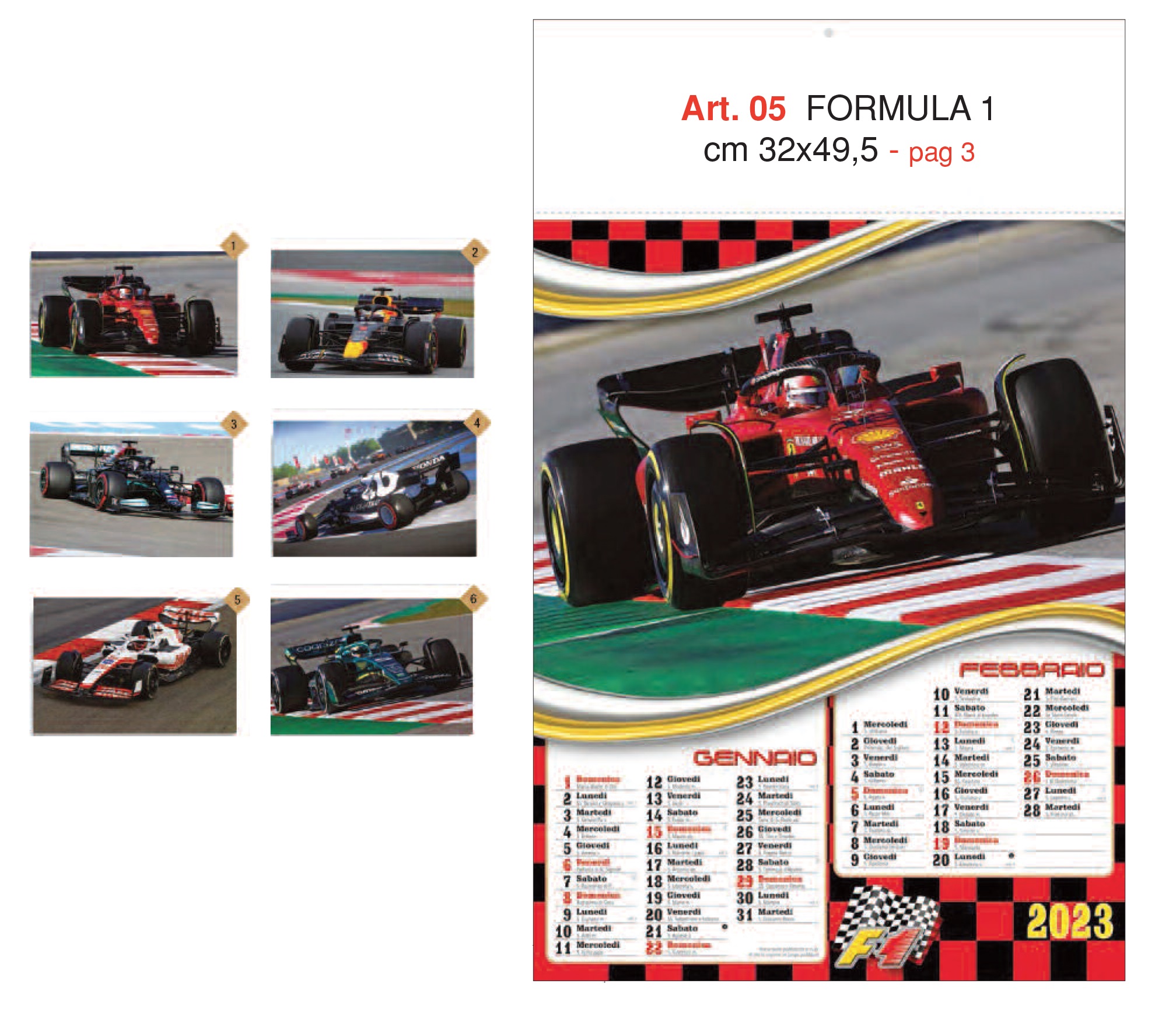 Calendario Formula 1, figurato 6 fogli, Art. 05 grafica testata personalizzabile