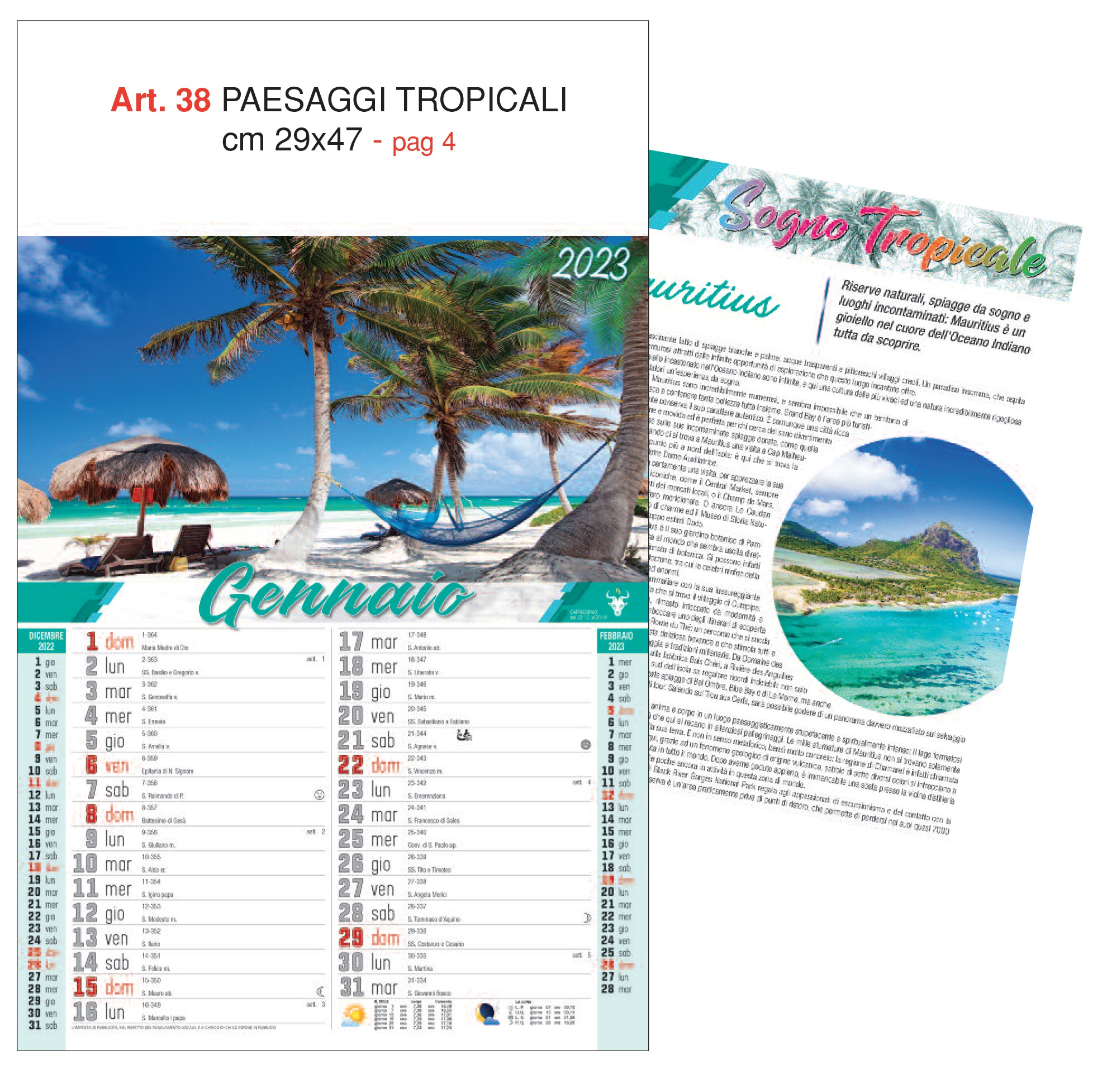 Calendario Paesaggi Tropicali, 12 fogli, Art. 38 grafica testata personalizzabile