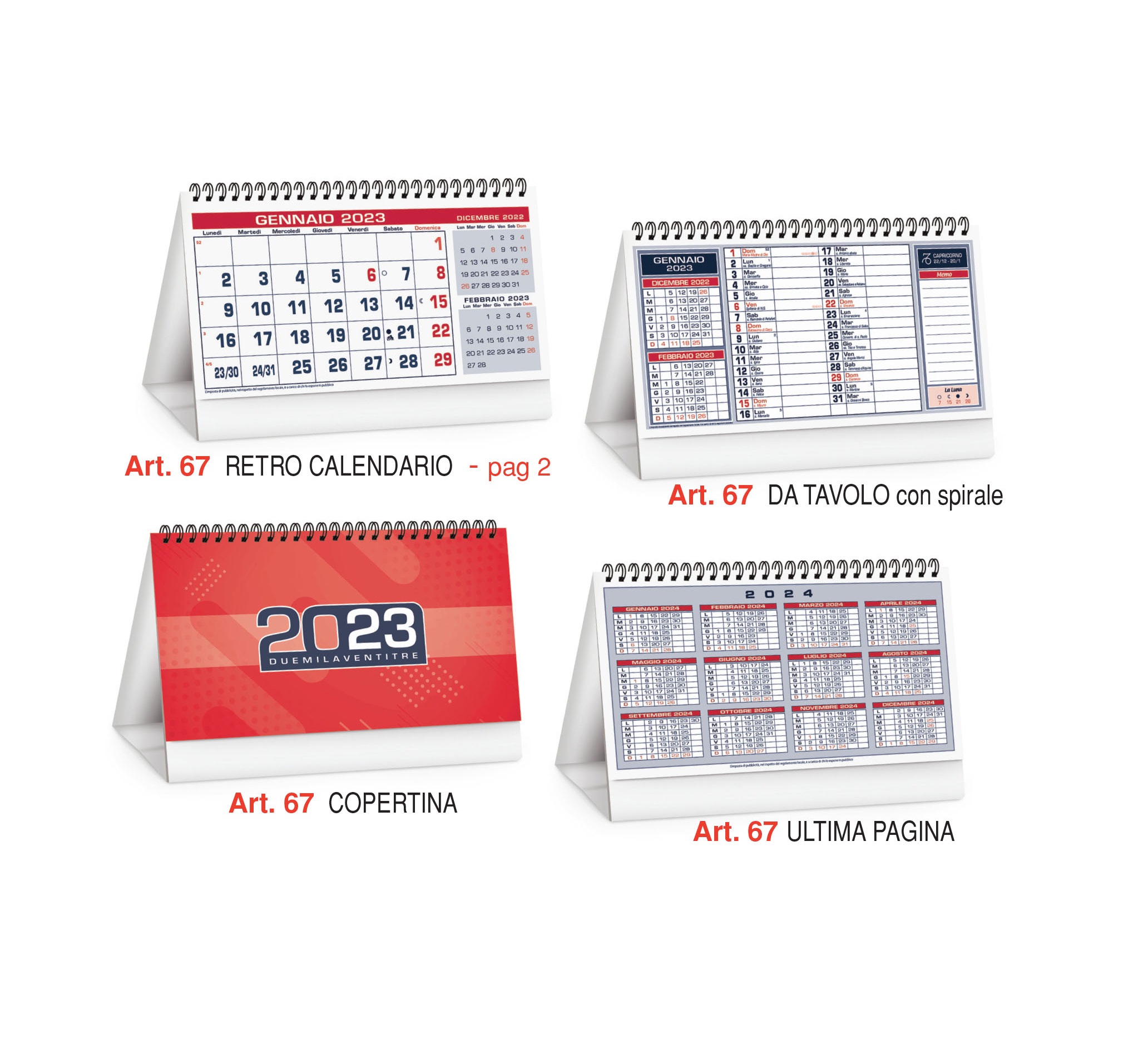 Calendario da tavolo con spirale, Art.67 grafica personalizzabile