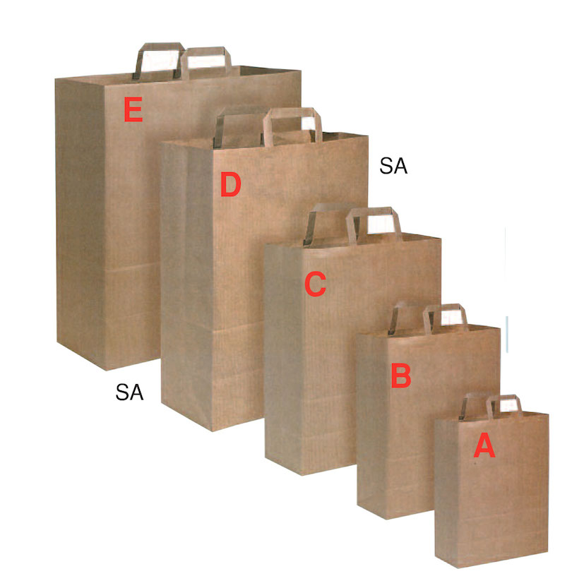 Sacchetto shopper sealing riciclato avana con manico a pattina, Art. SA con stampa logo