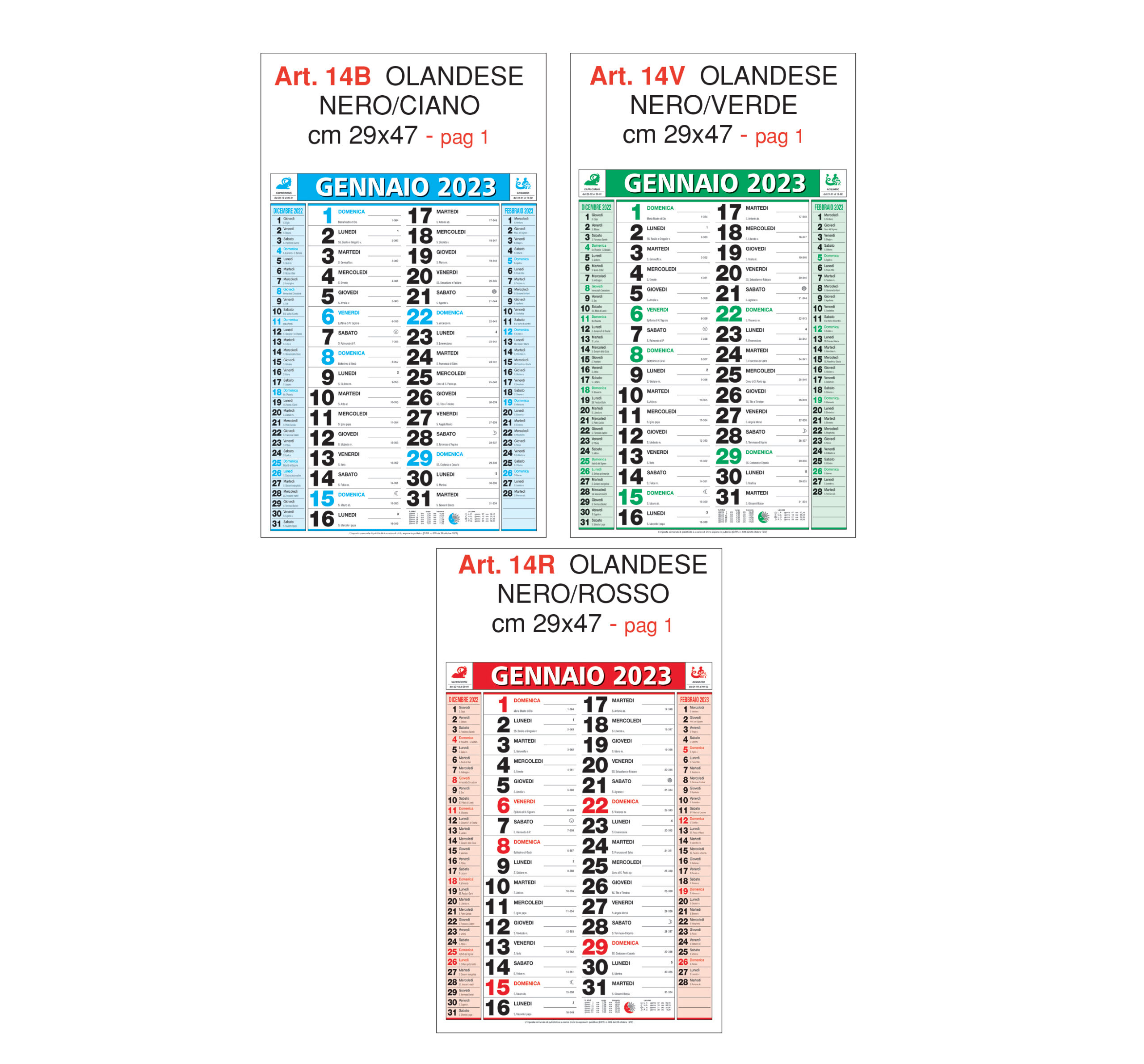 Calendario olandese Art. 14, testata personalizzata