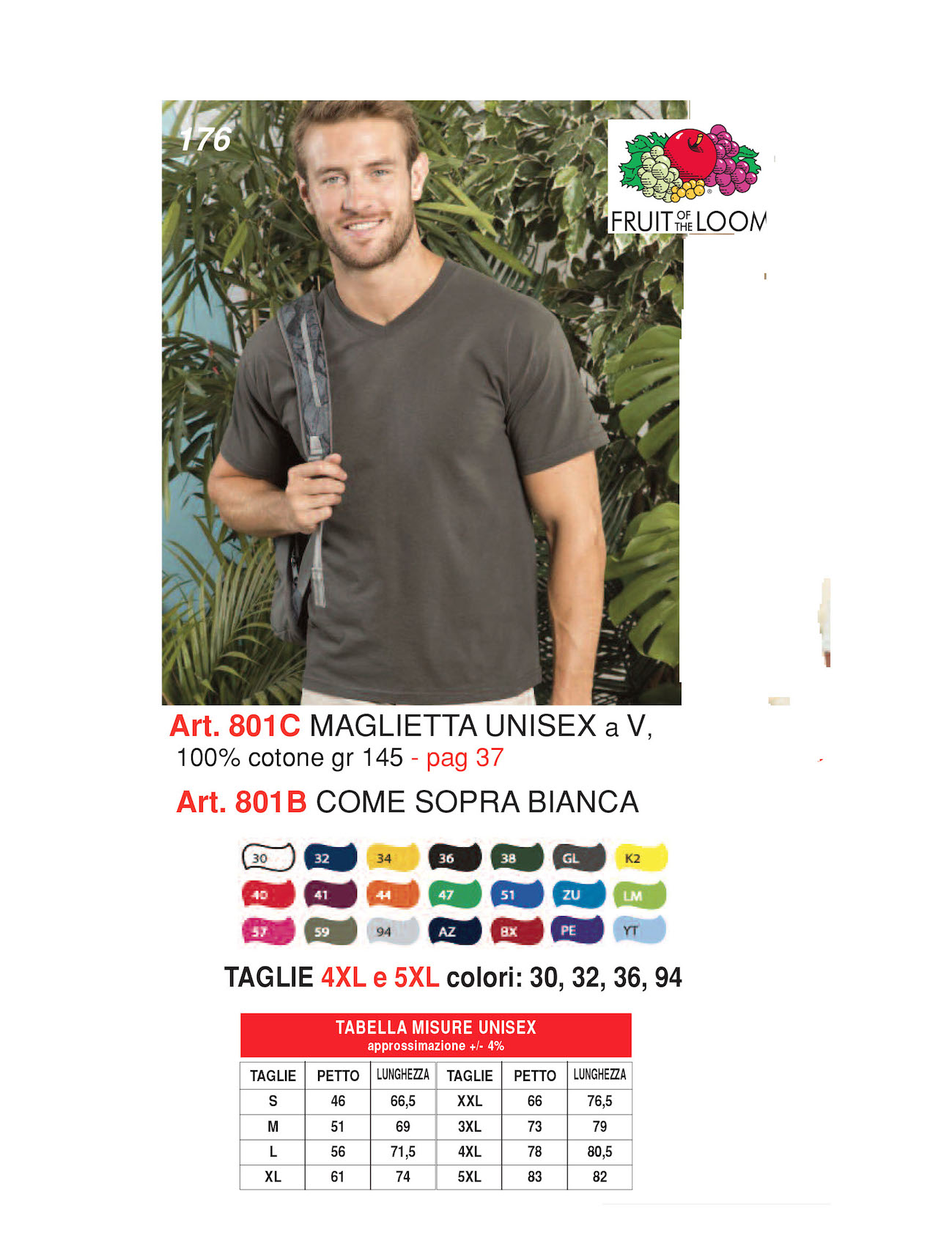 Maglietta Fruit of the loom art. 801 con la stampa del tuo logo