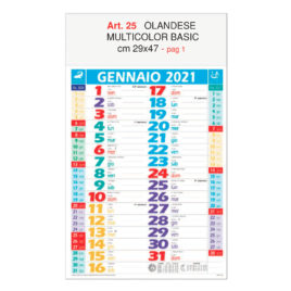 Calendario olandese multicolor basic Art. 25, testata personalizzata