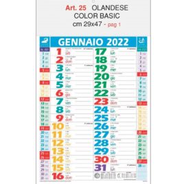 Calendario olandese multicolor basic Art. 25, testata personalizzata